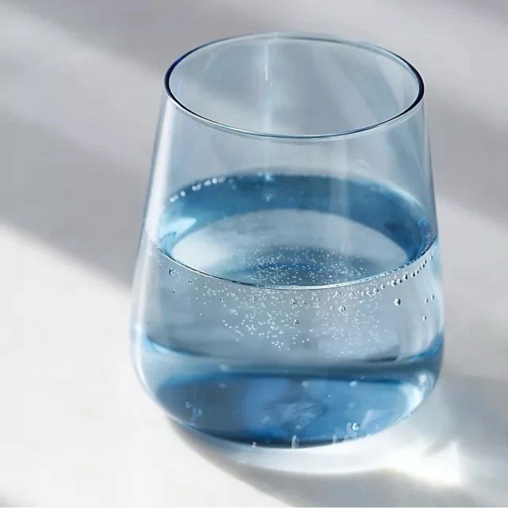 Anthropologie Morgan Stemless Wine Glasses Sky Blue Set of 2 – New in Box